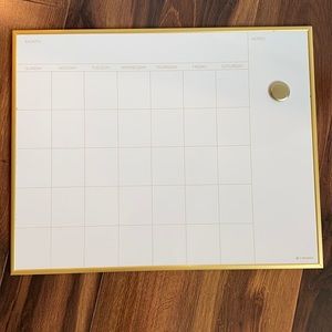 Calendar and Note Whiteboard w/ Gold Trim. 16x20”